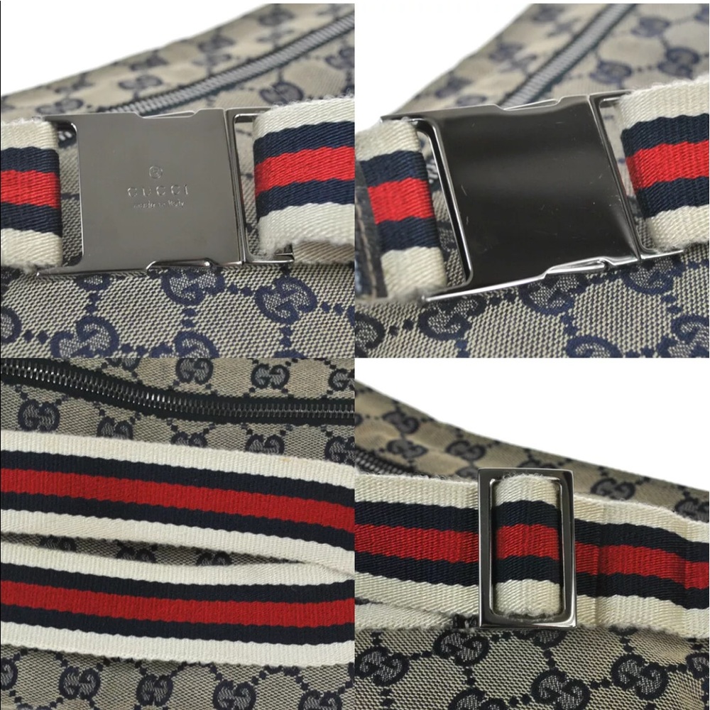 Authentic Gucci navy & grey monogram canvas waist bag fanny pack bum bag - Picture 6 of 14